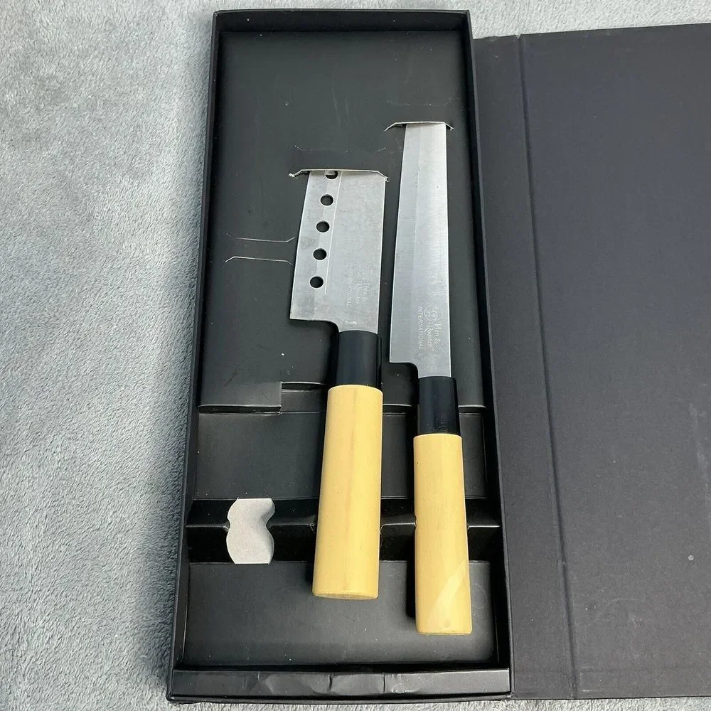 Hen & Rooster Three Piece Kitchen Knife Set 2pc Tan Wood Stainless K100‎